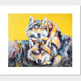 Oil wolf portrait painting in multicolored tones Posters and Art